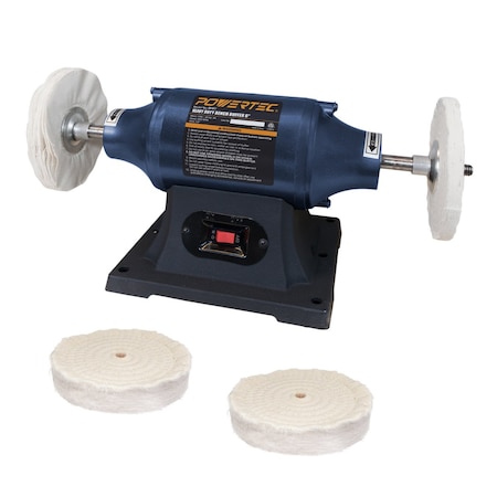 Powertec Bench Buffer Polisher with 2 Extra Buffing Wheels, 6 Inch Buffing & Polishing Bench Grinder Machine BF601C